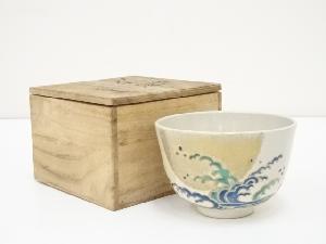 京焼　宮本翠浩造　色絵波に月茶碗（保護箱）